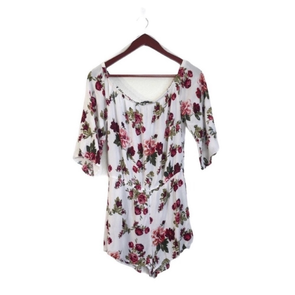 Ambiance White Pink Floral Romper Jumpsuit